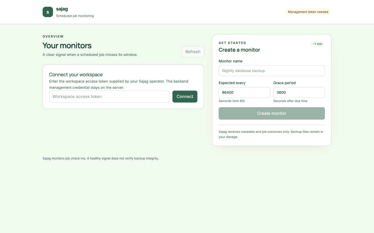 Sajag scheduled job monitoring interface